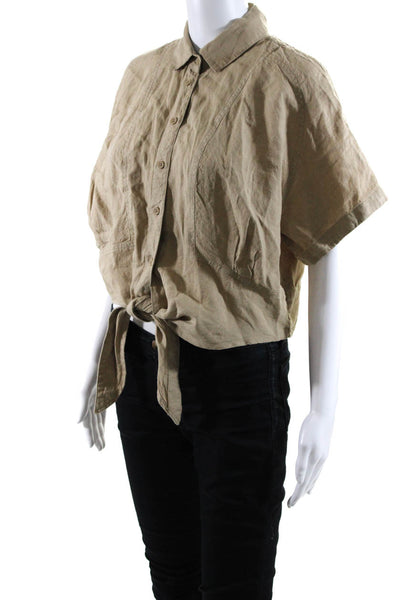 Los Angeles Atelier + Other Stories Womens Linen Tie Front Blouse Beige Size 36