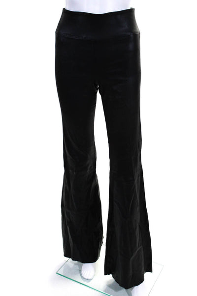 SPRWMN Womens High Rise Elastic Waist Leather Flare Pull On Pants Black Medium