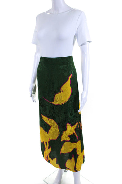 Johanna Ortiz Womens Jacquard Elastic Waist Midi Skirt Green Yellow Pink Size 8