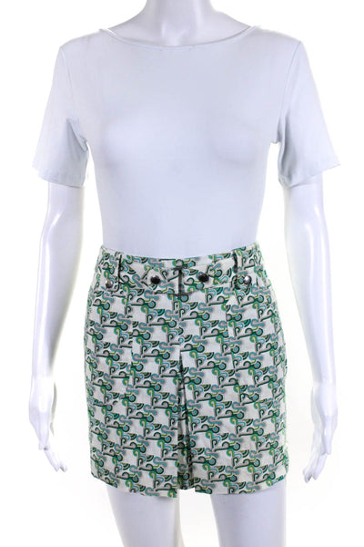 Barbara Bui lnitials Womens Cotton Abstract Print Pleat Mini Skirt Green Size S