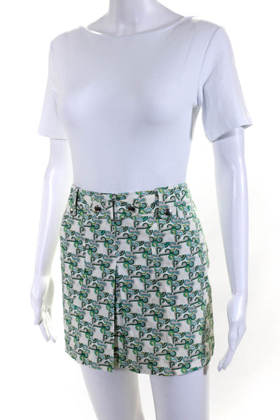 Barbara Bui lnitials Womens Cotton Abstract Print Pleat Mini Skirt Green Size S