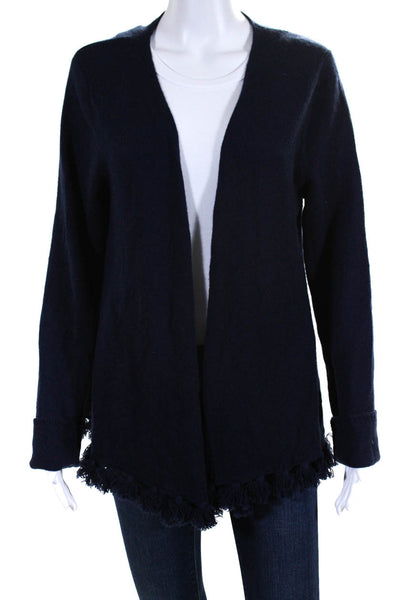 Calypso Saint Barth Womens Cashmere Fringed Hem Open Front Cardigan Navy Size L