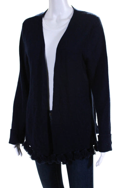 Calypso Saint Barth Womens Cashmere Fringed Hem Open Front Cardigan Navy Size L