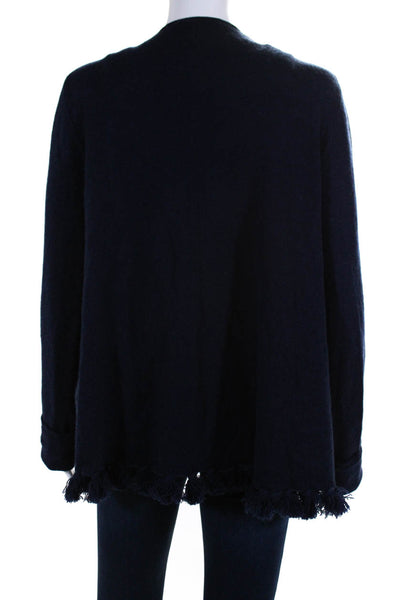 Calypso Saint Barth Womens Cashmere Fringed Hem Open Front Cardigan Navy Size L