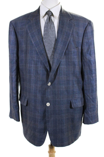 346 Brooks Brothers Mens Plaid Print Buttoned Collared Blazer Blue Size EUR44