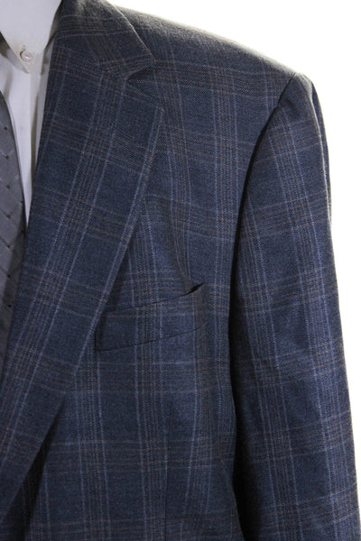 346 Brooks Brothers Mens Plaid Print Buttoned Collared Blazer Blue Size EUR44