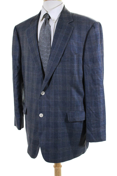 346 Brooks Brothers Mens Plaid Print Buttoned Collared Blazer Blue Size EUR44