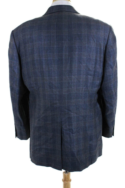 346 Brooks Brothers Mens Plaid Print Buttoned Collared Blazer Blue Size EUR44