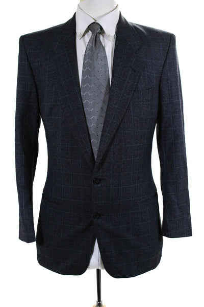 Boss Hugo Boss Mens Wool Window Pane Print Buttoned Blazer Blue Size EUR36