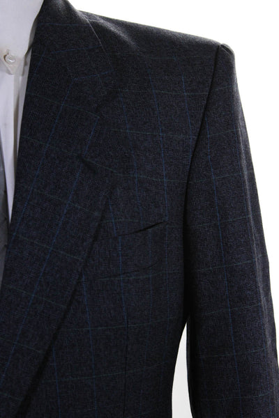 Boss Hugo Boss Mens Wool Window Pane Print Buttoned Blazer Blue Size EUR36