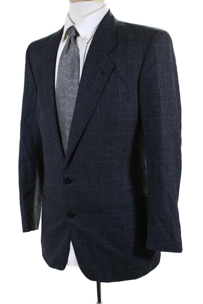 Boss Hugo Boss Mens Wool Window Pane Print Buttoned Blazer Blue Size EUR36