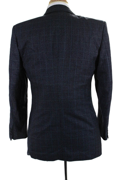 Boss Hugo Boss Mens Wool Window Pane Print Buttoned Blazer Blue Size EUR36