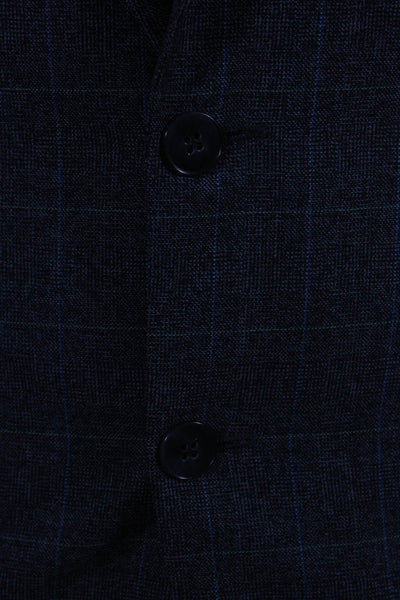 Boss Hugo Boss Mens Wool Window Pane Print Buttoned Blazer Blue Size EUR36