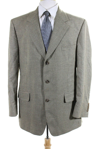 Brooks Brothers Mens Houndstooth Print Collared Button-Up Blazer Tan Size EUR43