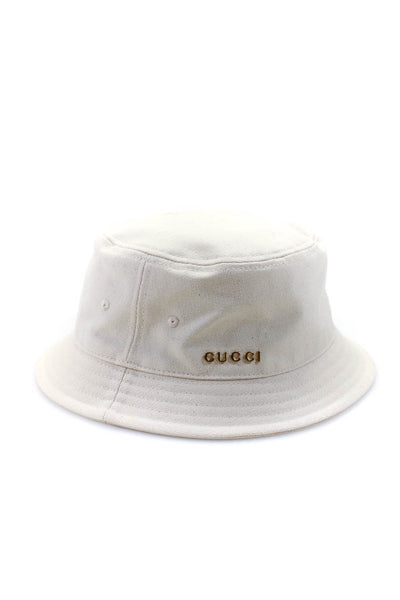 Gucci Womens Logo Detail Canvas Bucket Hat Cream Cotton Size Medium