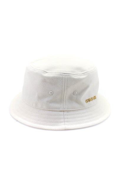 Gucci Womens Logo Detail Canvas Bucket Hat Cream Cotton Size Medium