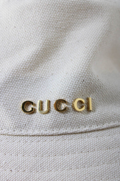 Gucci Womens Logo Detail Canvas Bucket Hat Cream Cotton Size Medium