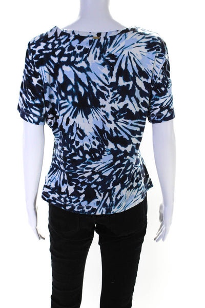 St. John Womens Short Sleeve Tie Dyed Rhinestone Tee Shirt Blue White Size Large