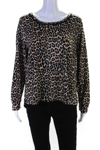 Kate Spade New York Womens Scoop Neck Leopard Print Sweatshirt Brown Black XL