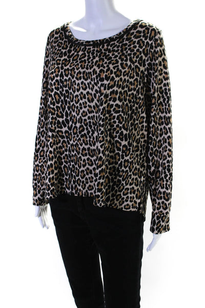 Kate Spade New York Womens Scoop Neck Leopard Print Sweatshirt Brown Black XL