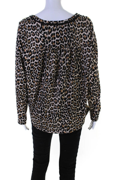 Kate Spade New York Womens Scoop Neck Leopard Print Sweatshirt Brown Black XL