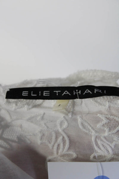 Elie Tahari Womens Embroidered Eyelet Long Sleeve Top Blouse White Size Large