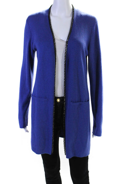 Etcetera Womens Chain Embellished Open Front Cardigan Sweater Blue Size Large