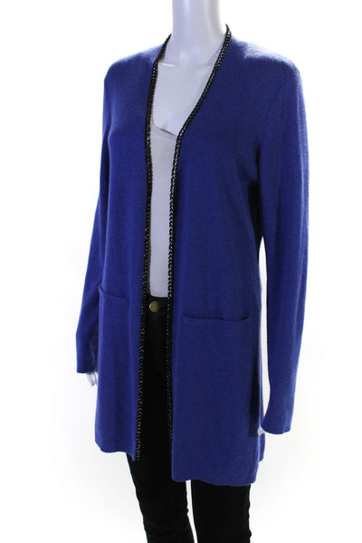 Etcetera Womens Chain Embellished Open Front Cardigan Sweater Blue Size Large