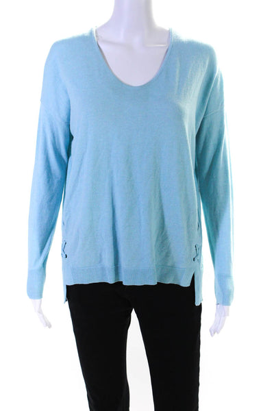 Etcetera Womens Side Laced Scoop Neck Pullover Sweater Light Blue Size Small