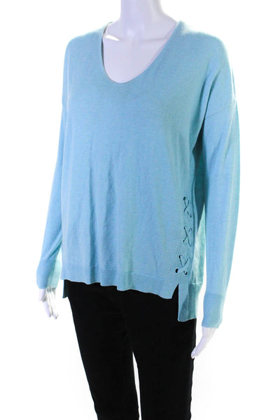 Etcetera Womens Side Laced Scoop Neck Pullover Sweater Light Blue Size Small