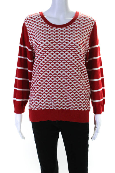 Carlisle Womens Textured Striped Crew Neck Sweater Red White Size Extra Large