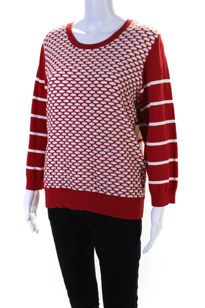 Carlisle Womens Textured Striped Crew Neck Sweater Red White Size Extra Large