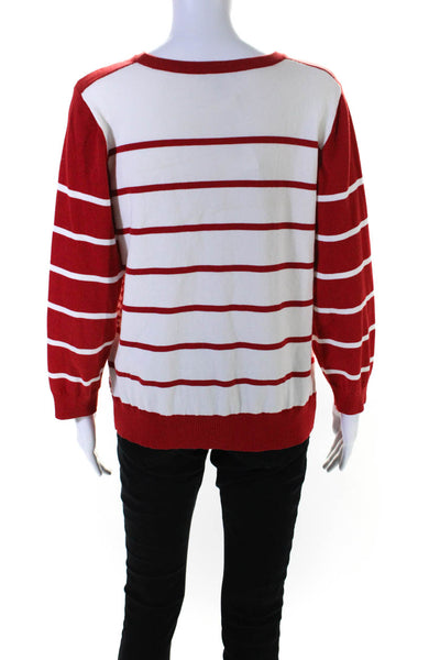 Carlisle Womens Textured Striped Crew Neck Sweater Red White Size Extra Large