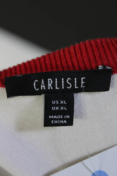 Carlisle Womens Textured Striped Crew Neck Sweater Red White Size Extra Large