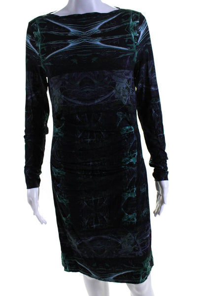 Artelier Nicole Miller Womens Long Sleeve Abstract Sheath Dress Green Gray Large