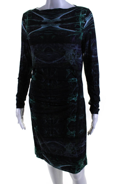 Artelier Nicole Miller Womens Long Sleeve Abstract Sheath Dress Green Gray Large