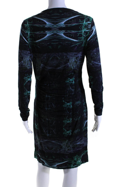 Artelier Nicole Miller Womens Long Sleeve Abstract Sheath Dress Green Gray Large