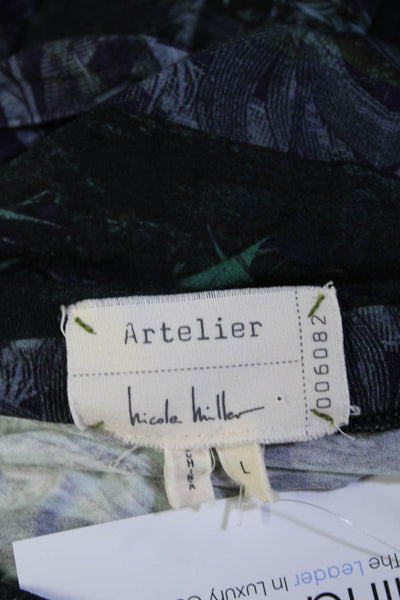 Artelier Nicole Miller Womens Long Sleeve Abstract Sheath Dress Green Gray Large