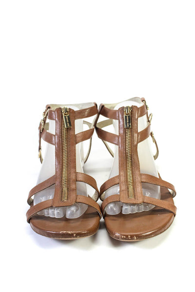 Michael Michael Kors Womens Gold Toned Zipped Gladiator Sandals Brown Size EUR40