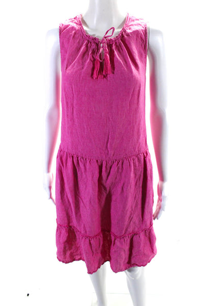 J. Mclaughlin Womens Linen Sleeveless A Line Midi Sun Dress Pink Size Medium