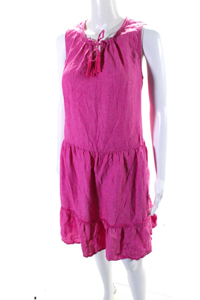 J. Mclaughlin Womens Linen Sleeveless A Line Midi Sun Dress Pink Size Medium