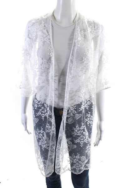 Josie by Natori Womens Lace Short Sleeves Night Robe Bright White Size Small