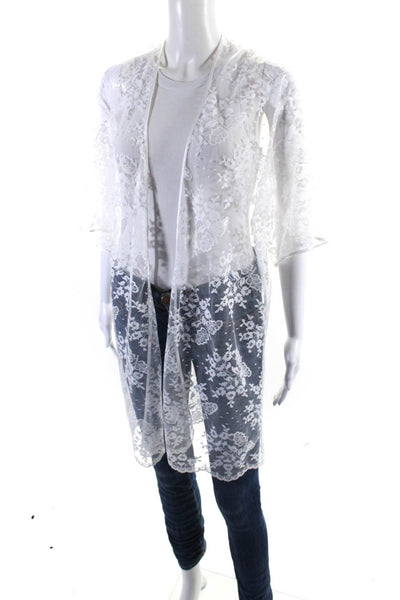 Josie by Natori Womens Lace Short Sleeves Night Robe Bright White Size Small