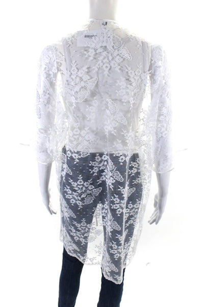 Josie by Natori Womens Lace Short Sleeves Night Robe Bright White Size Small