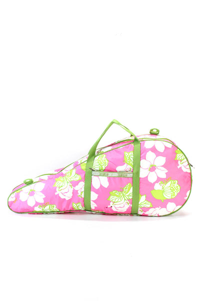 LeSportsac Womens Floral Print Zip Around Tennis Rack Bag Pink Lime Green