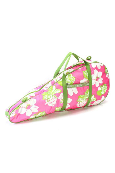 LeSportsac Womens Floral Print Zip Around Tennis Rack Bag Pink Lime Green