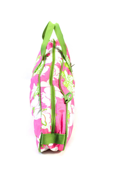 LeSportsac Womens Floral Print Zip Around Tennis Rack Bag Pink Lime Green