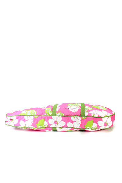 LeSportsac Womens Floral Print Zip Around Tennis Rack Bag Pink Lime Green