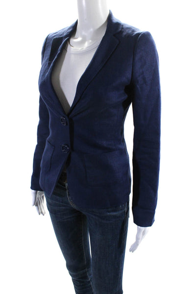 Kate Spade Womens Linen Buttoned Collared V-Neck Blazer Jacket Blue Size 00