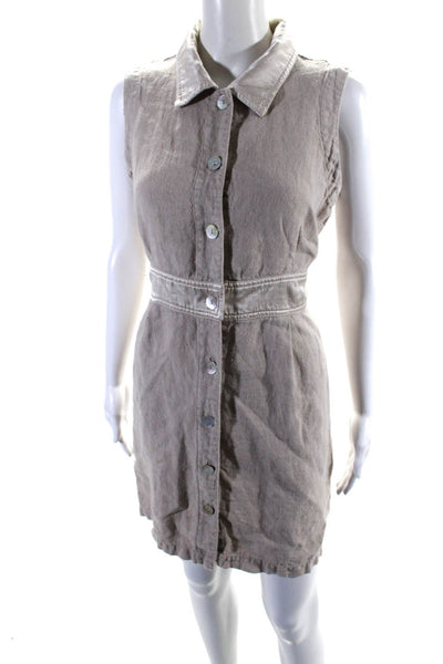 Johnny Was Collection Womens Cotton Collar Sleeveless Button Dress Beige Size M